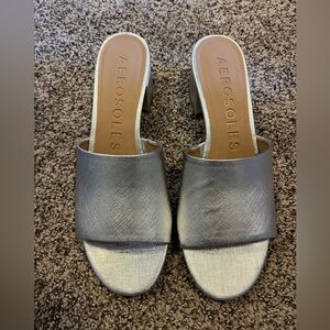 AEROSOLES Silver Metallic Slide Block Heel Mules
